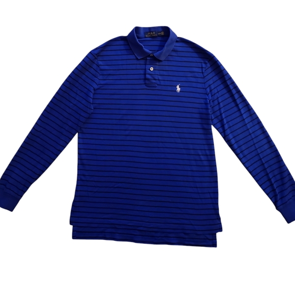 Polo Ralph Lauren Men's M Collared Blue Striped Long Sleeve Polo Shirt - Picture 3 of 3